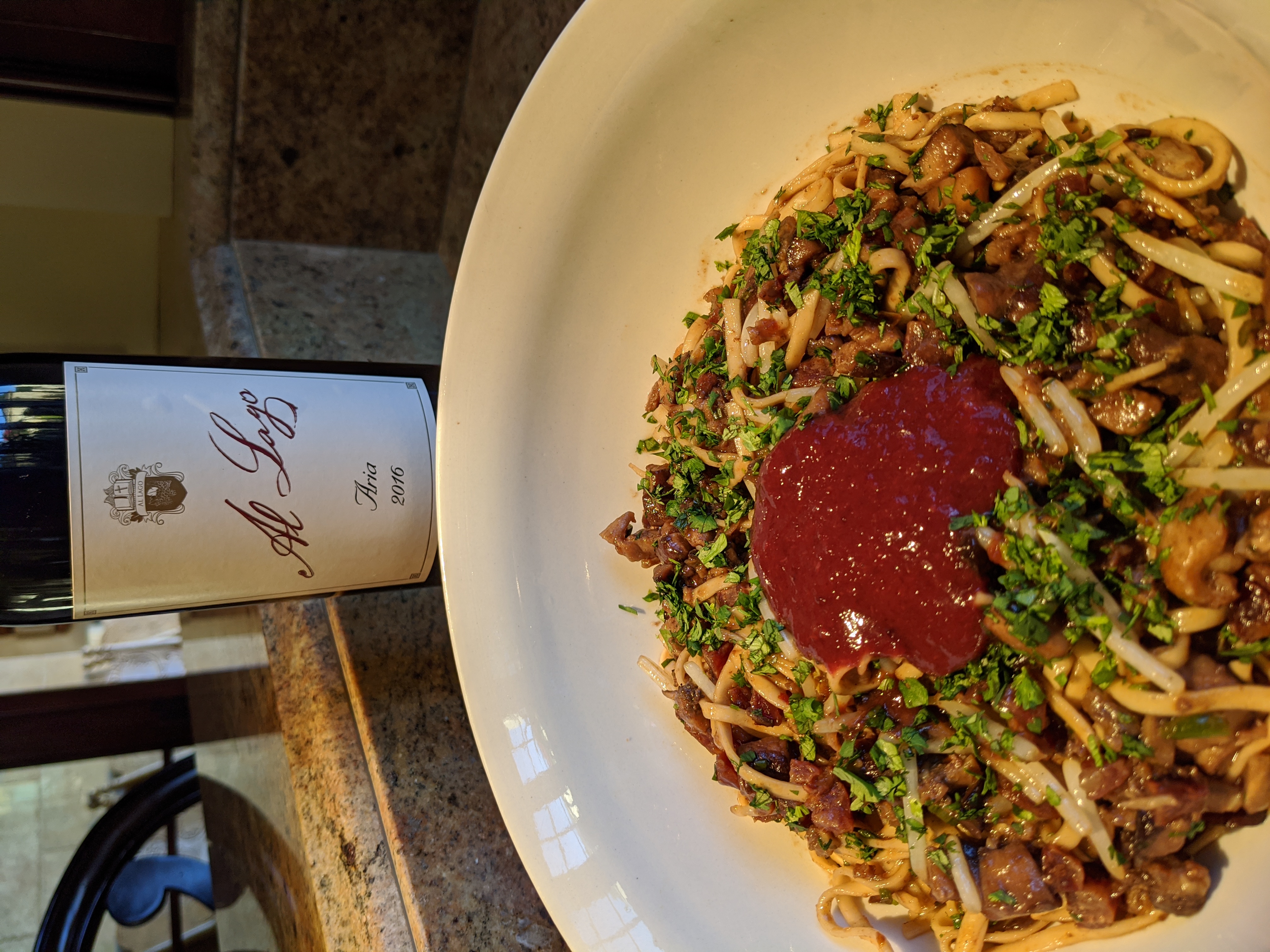Chinese Lo Mein Noodles with Duck and Plum Sauce recipe image