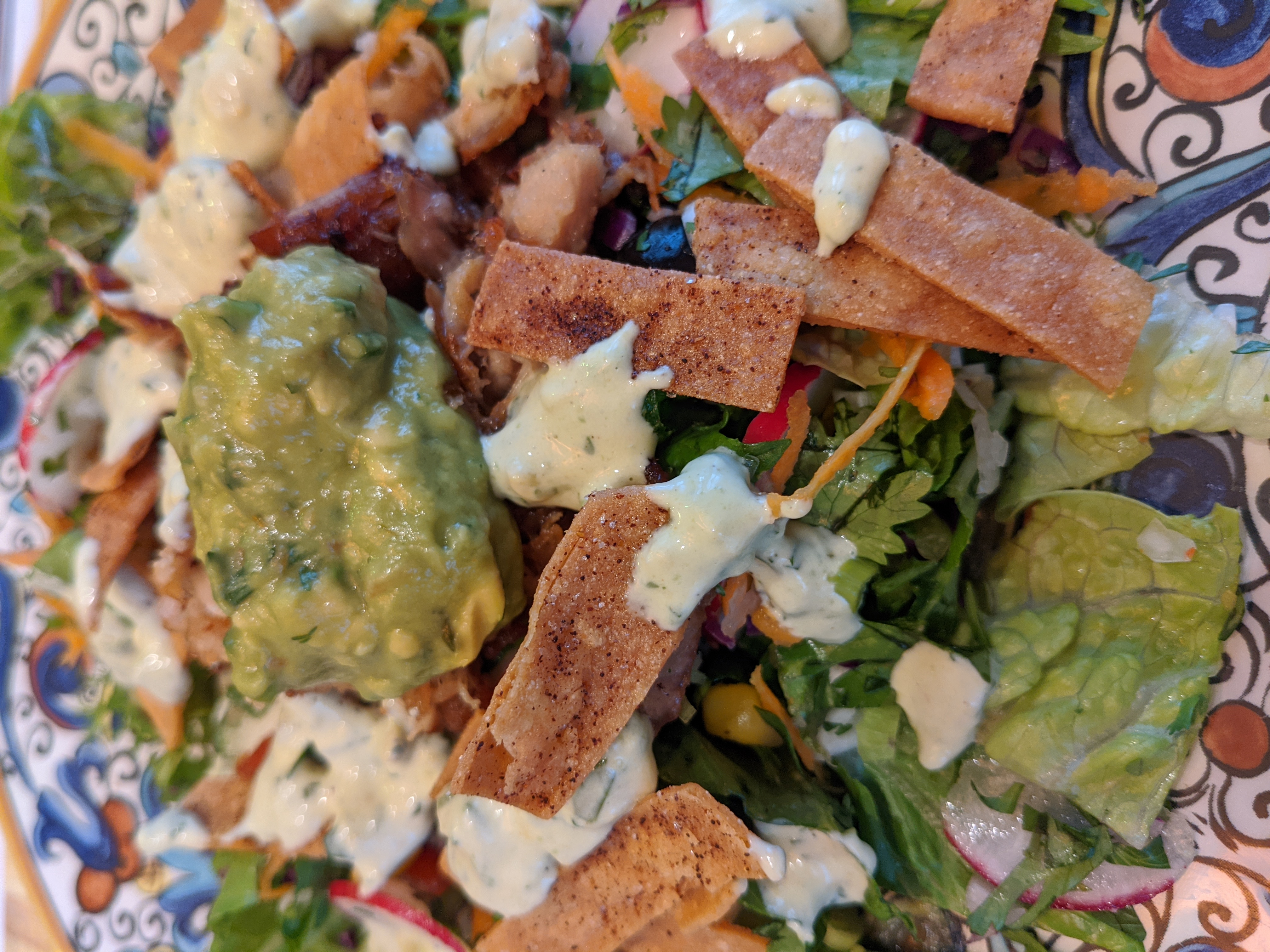 Ranch Salad Dressing with Avocado and Cilantro on a Taco Salad with Carnitas (optional) recipe image